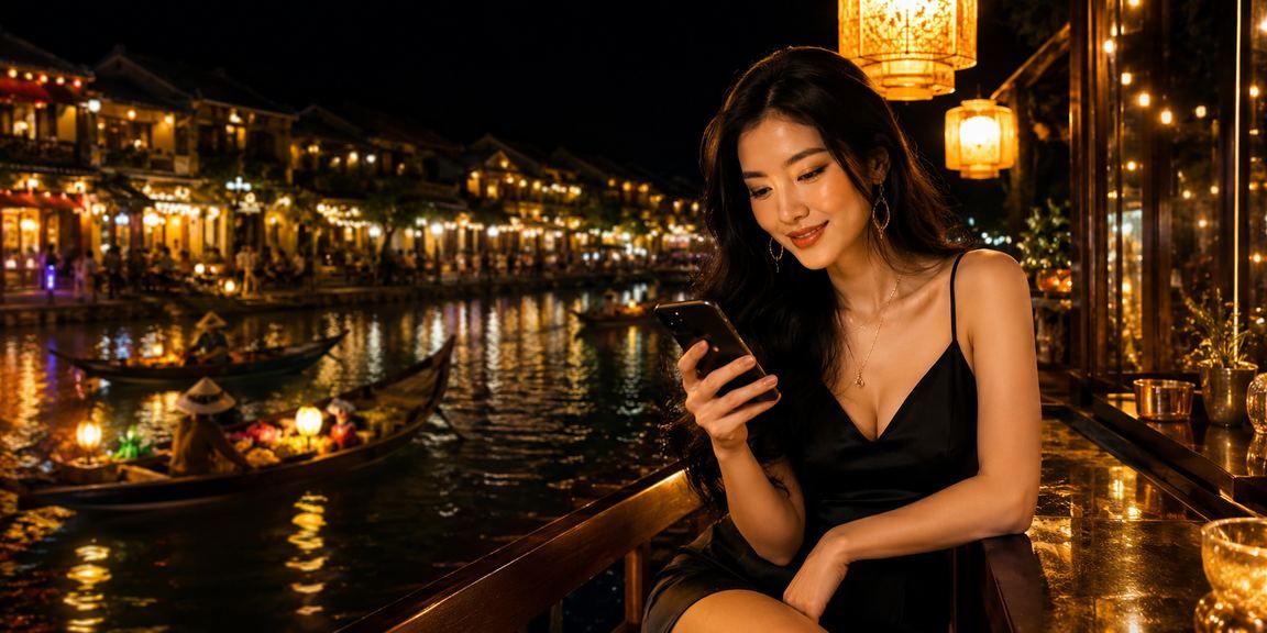Màn hình slot game đầy màu sắc tại quán cà phê Hội An